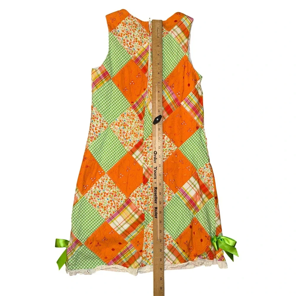 Bonnie Jean Patchwork Dress Kids Size 10‎ Orange Green Gingham Floral Eyelet